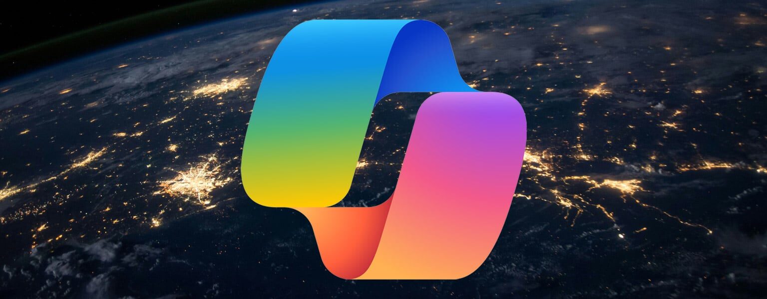 Microsoft Copilot logo over dark globe representing security