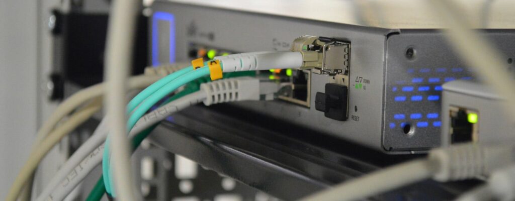 A network router and switch working