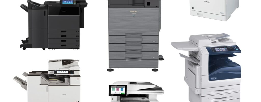 A mix of six different multifunction printers