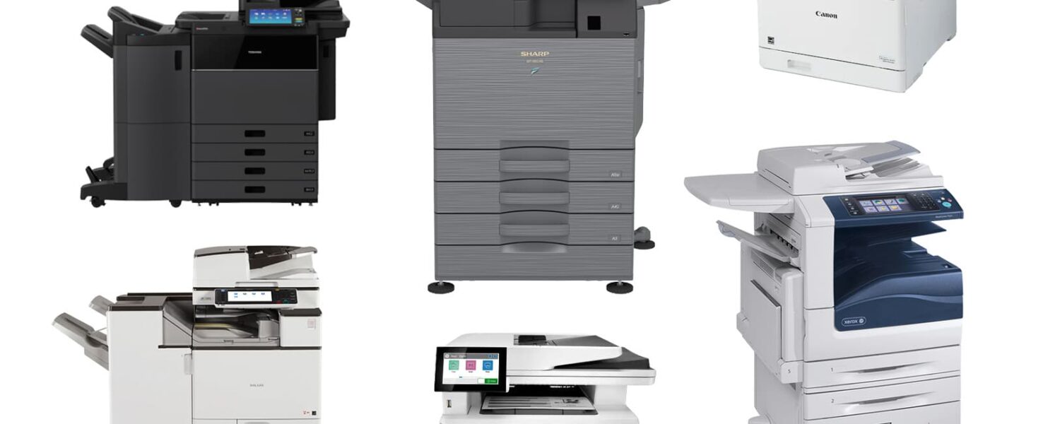 A mix of six different multifunction printers
