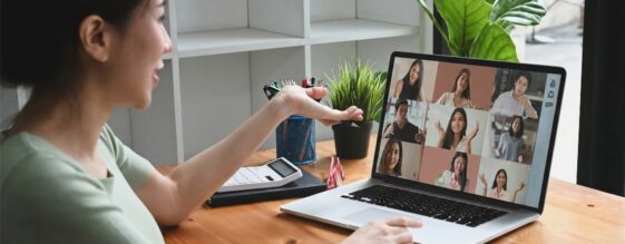 A woman on a conference call using UCaaS